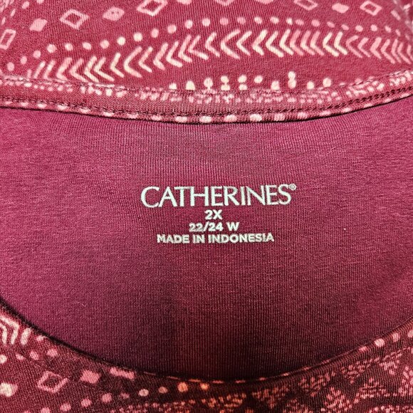 Catherines Womens Long Sleeve Tee Plus Size 2X 22/24W Red Patterned Top stretch - Picture 4 of 11